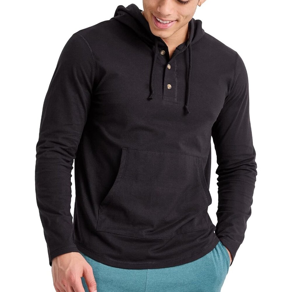 Men's Originals Tri blend Jersey Hoodie T Shirt with Henley Collar